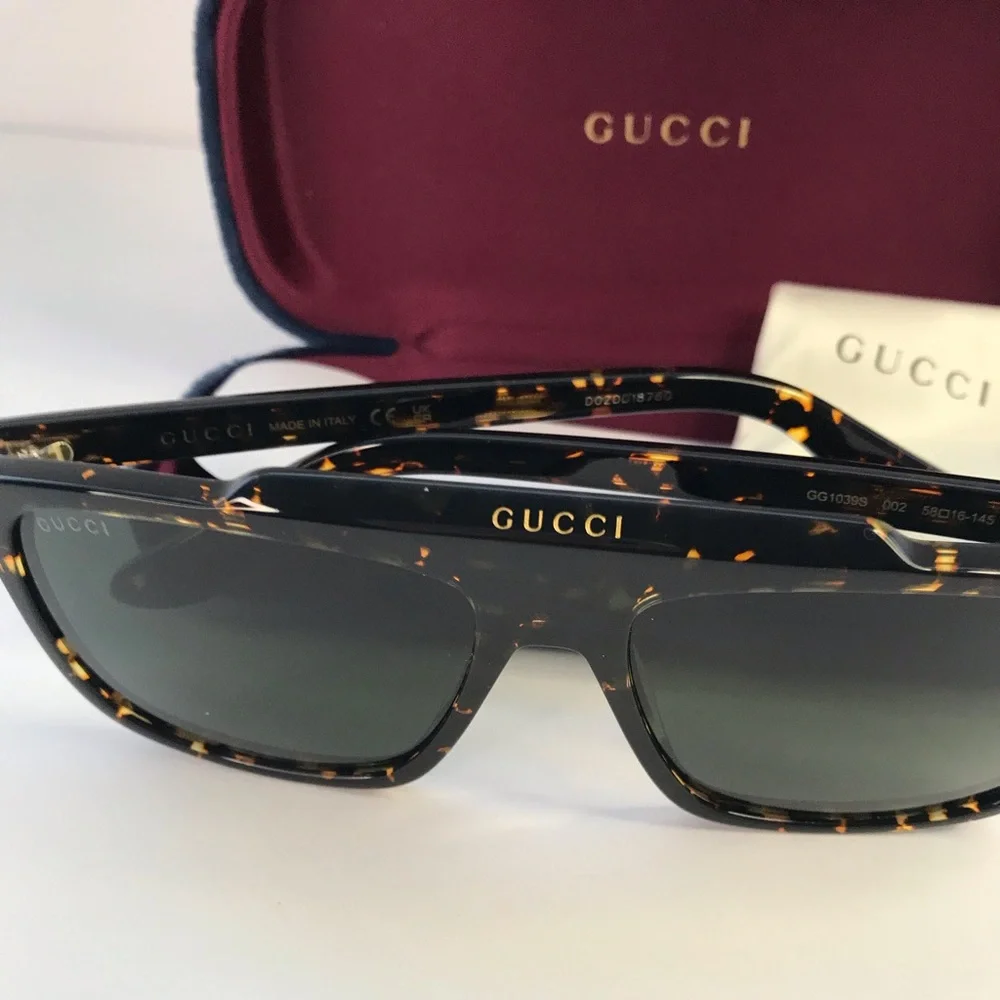 New - Authentic GUCCI GG1039S 002 sunglass dark havana frame green light mirror
